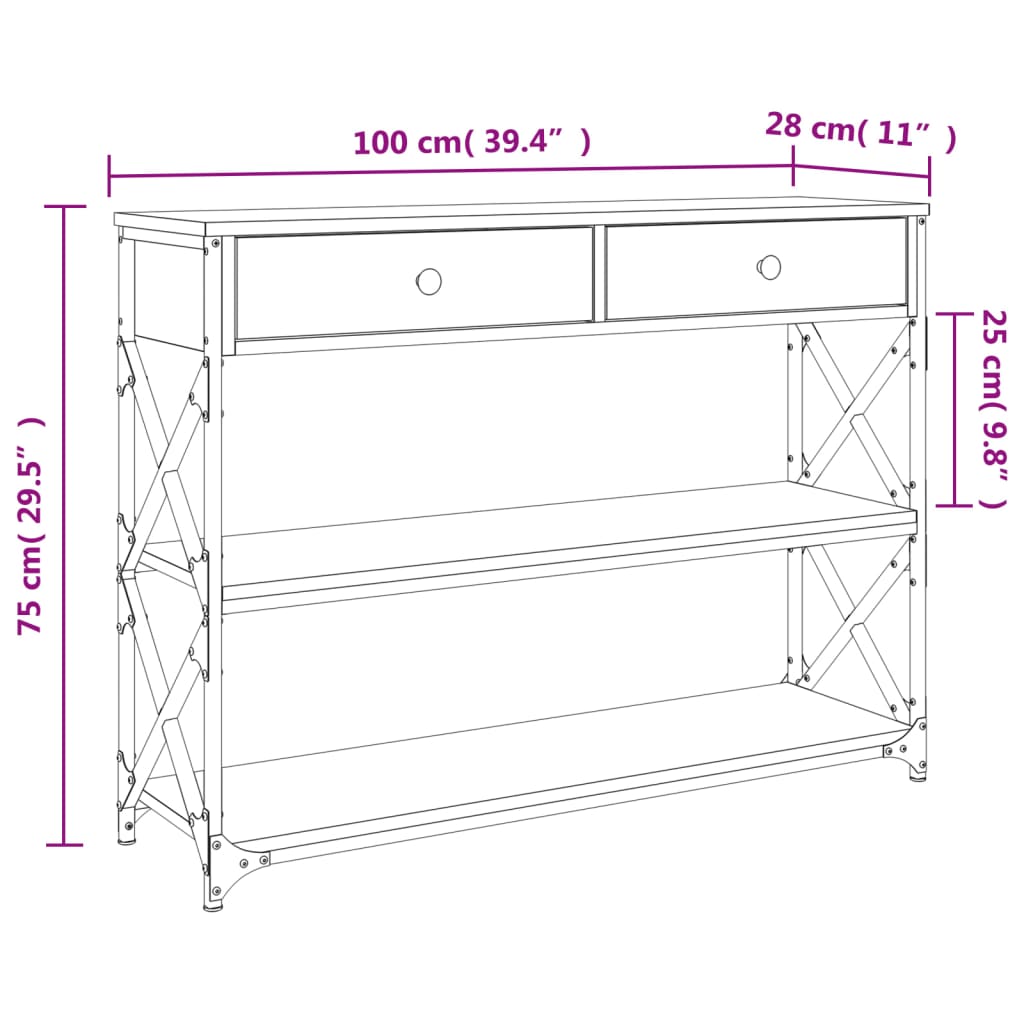 Konzolový stolek dub sonoma 100 x 28 x 75 cm kompozitní dřevo