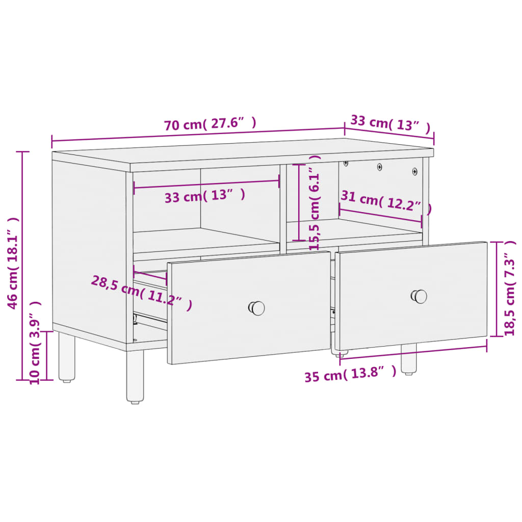 TV skříňka černá 70 x 33 x 46 cm masivní mangovníkové dřevo