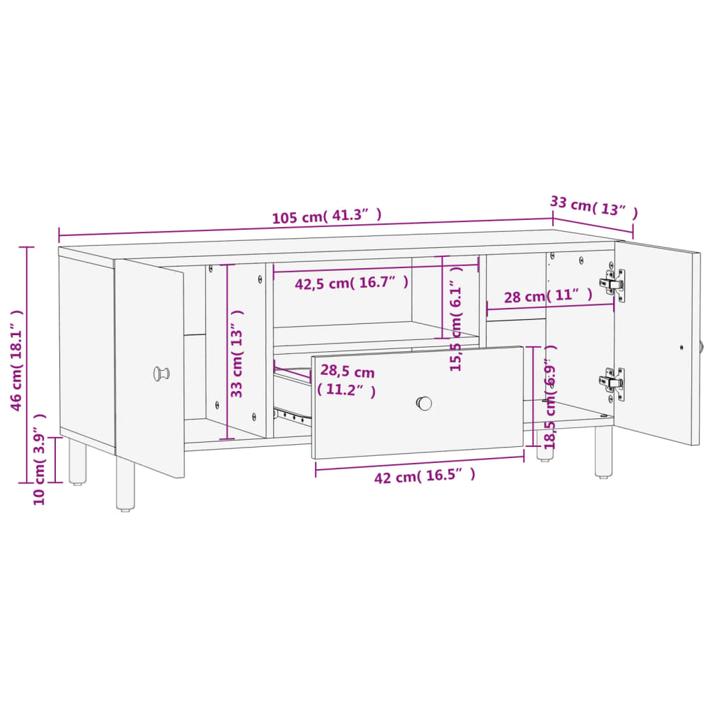 TV skříňka černá 105x33x46 cm masivní mangovníkové dřevo