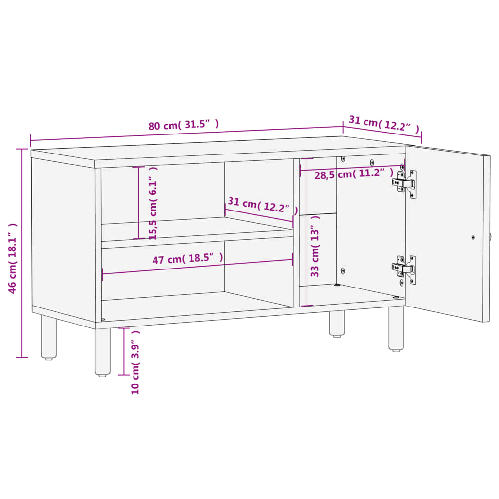 TV skříňka černá 80 x 31 x 46 cm masivní mangovníkové dřevo