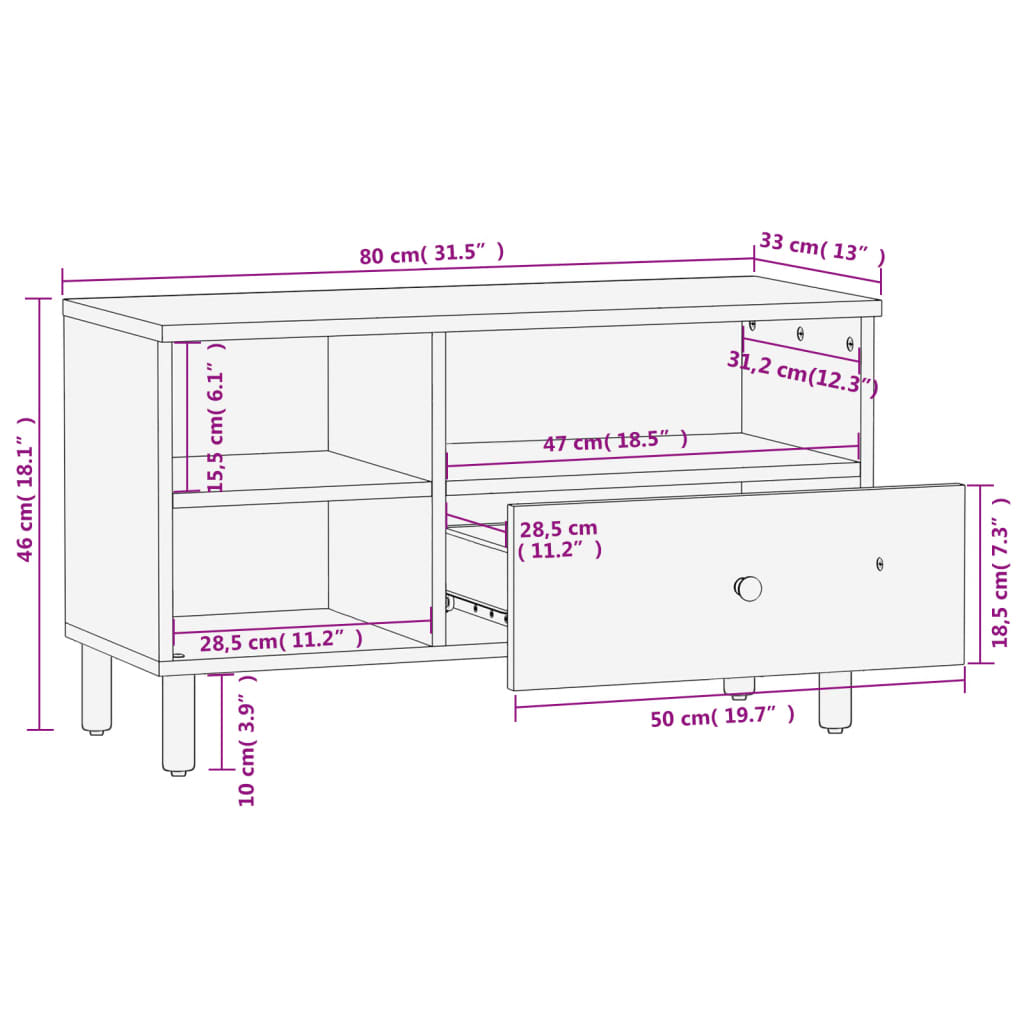 TV skříňka černá 80 x 33 x 46 cm masivní mangovníkové dřevo