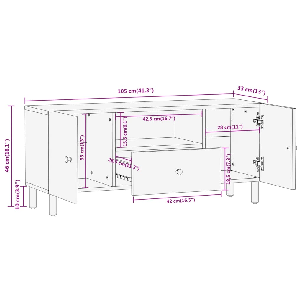 TV skříňka 105x33x46 cm masivní mangovníkové dřevo