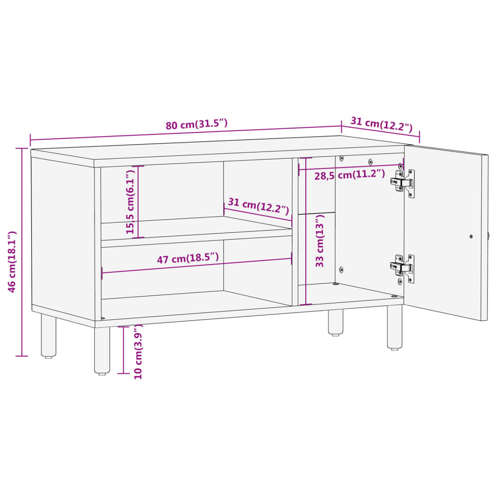 TV skříňka 80 x 31 x 46 cm masivní mangovníkové dřevo