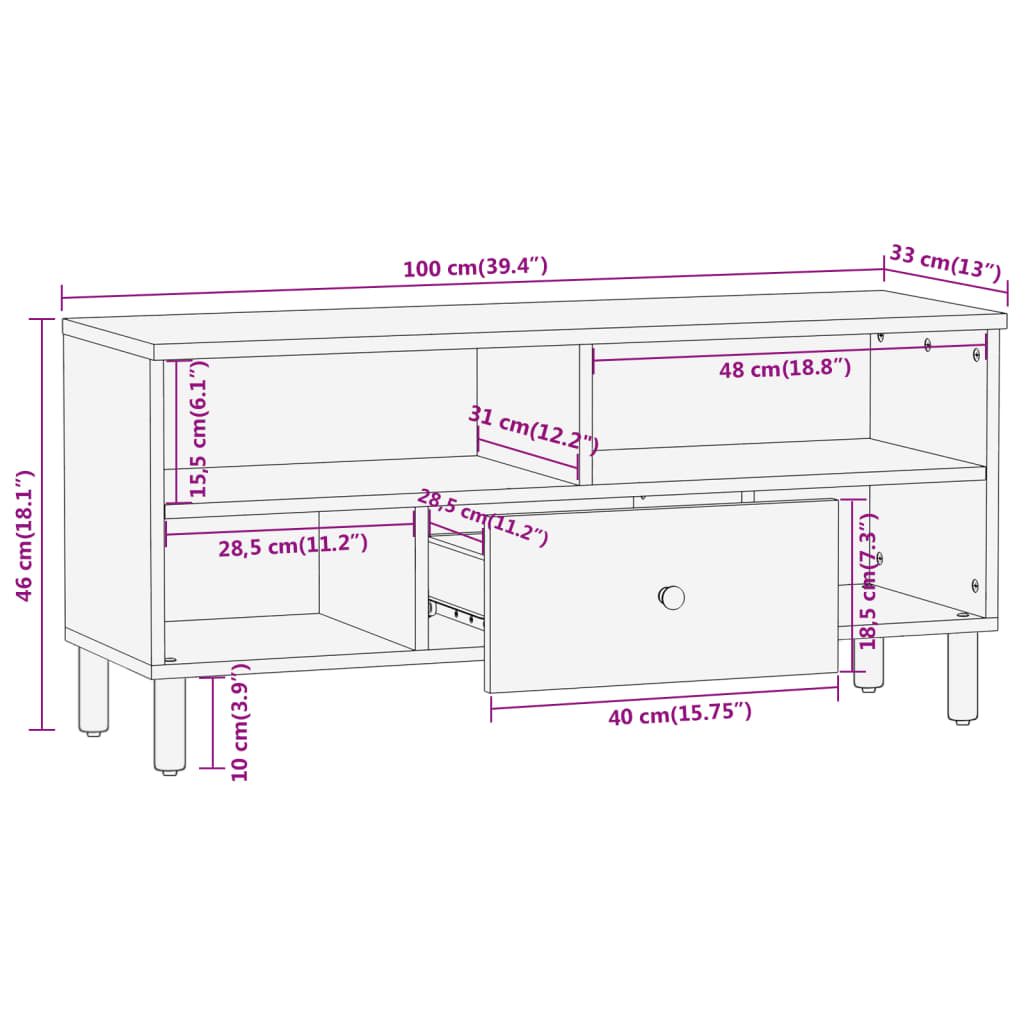 TV skříňka 100 x 33 x 46 cm masivní mangovníkové dřevo