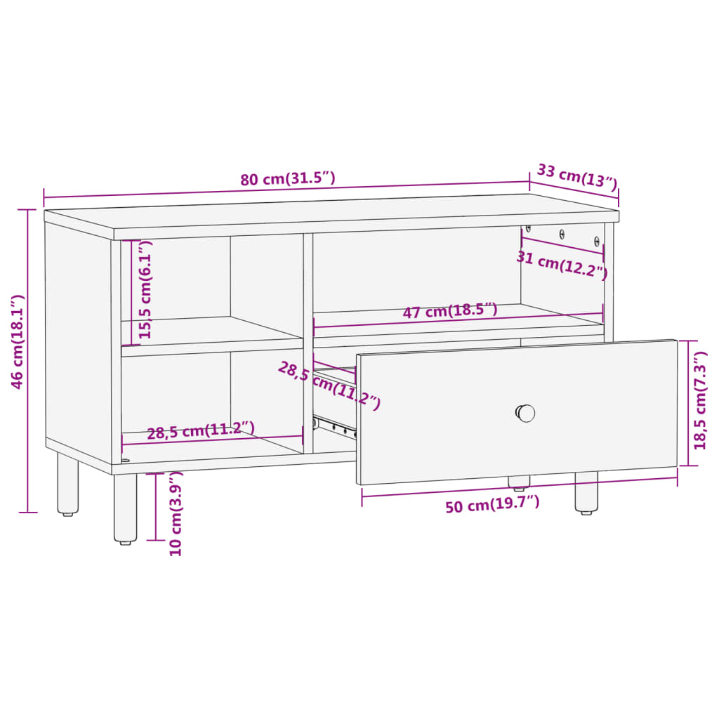 TV skříňka 80 x 33 x 46 cm masivní mangovníkové dřevo