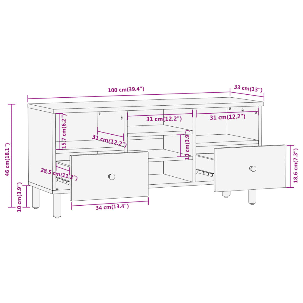 TV skříňka 100 x 33 x 46 cm masivní mangovníkové dřevo