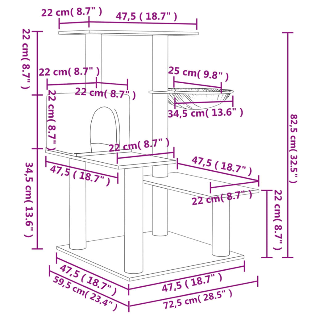 Škrabadlo pro kočky se sisalovými sloupky světle šedé 82,5 cm