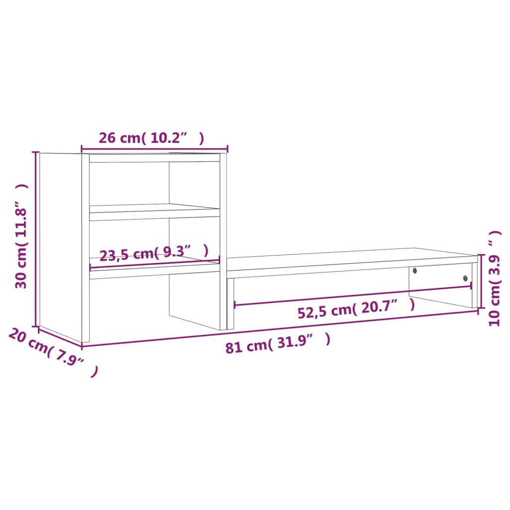 Stojan na monitor 81x20x30 cm masivní borové dřevo