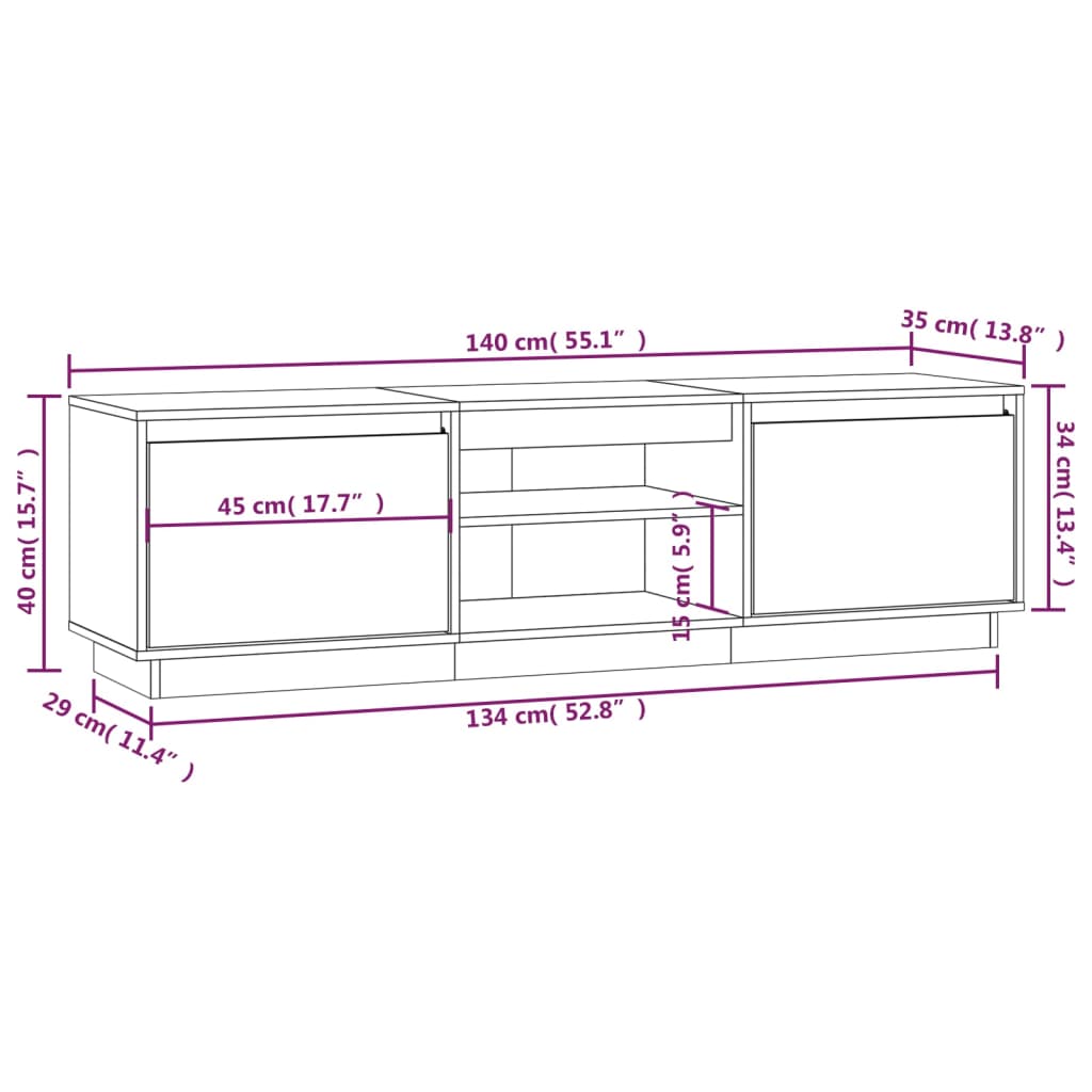 TV skříňka 140 x 35 x 40 cm masivní borové dřevo