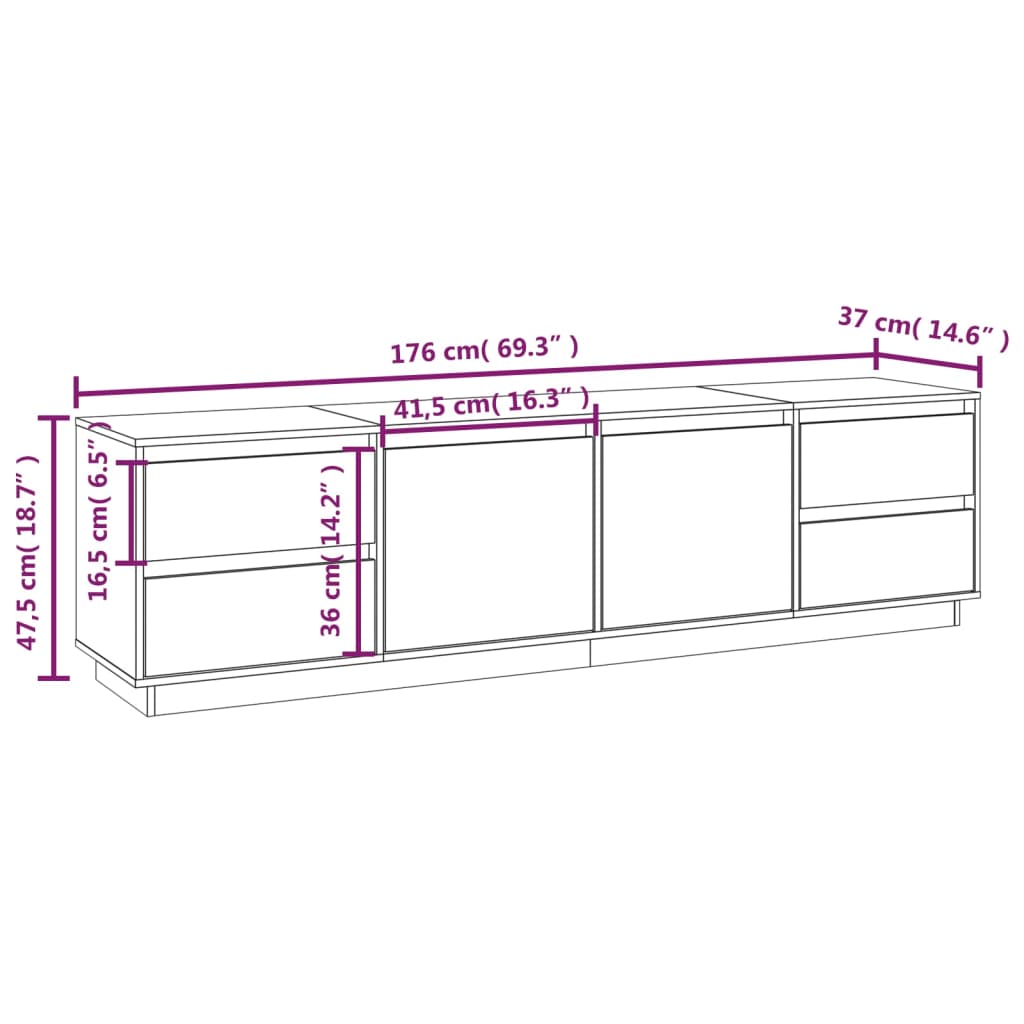 TV skříňka 176 x 37 x 47,5 cm masivní borové dřevo