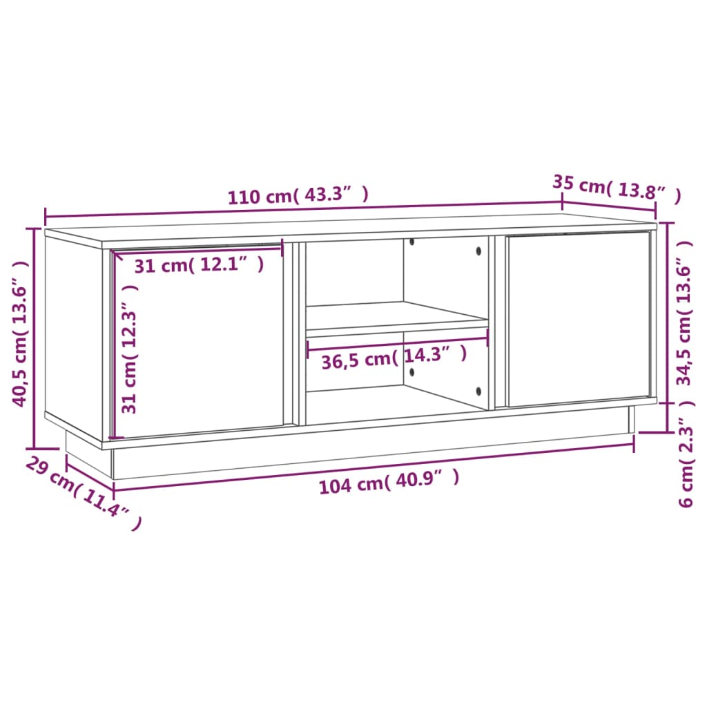 TV skříňka 110x35x40,5 cm masivní borové dřevo