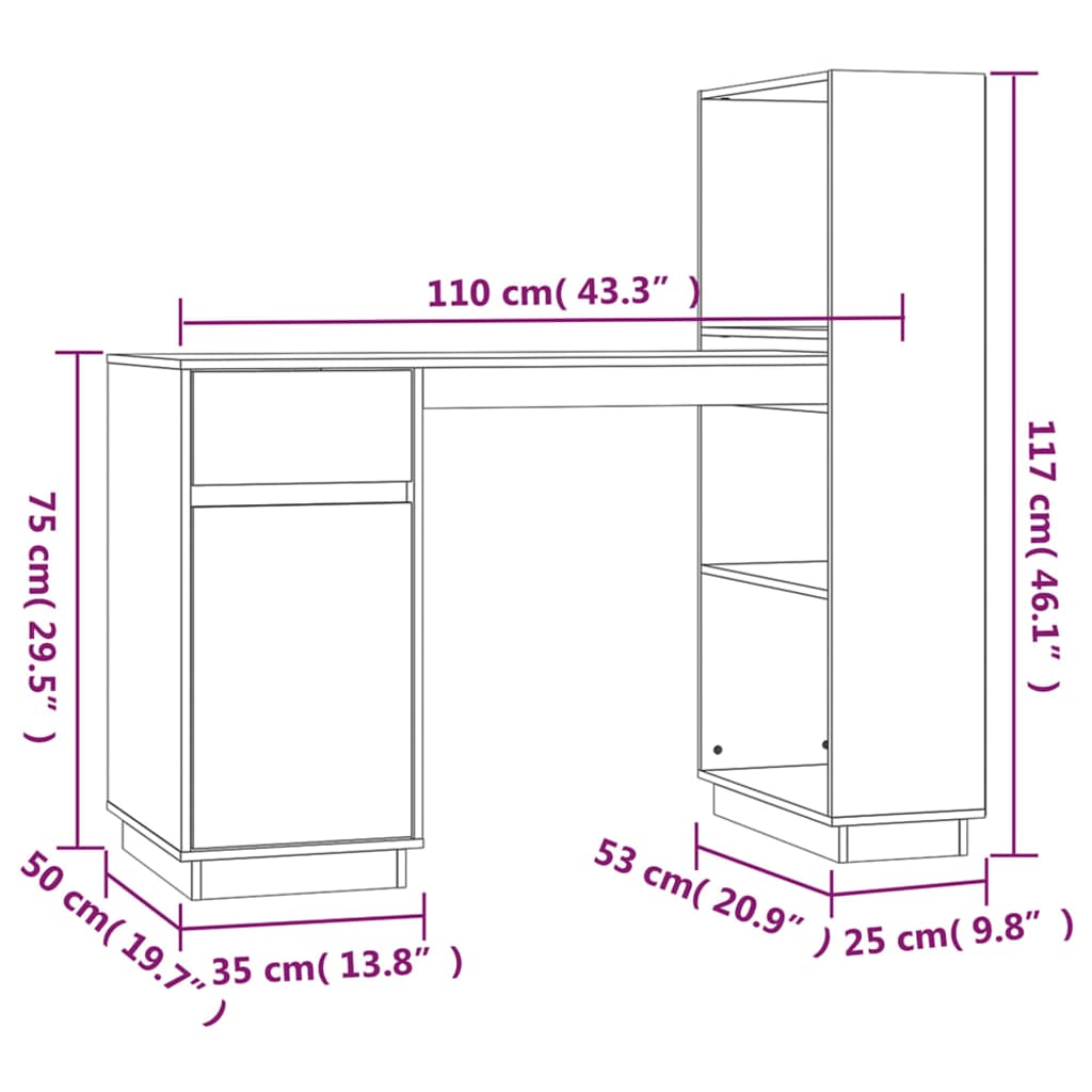 Psací stůl 110x53x117 cm masivní borové dřevo