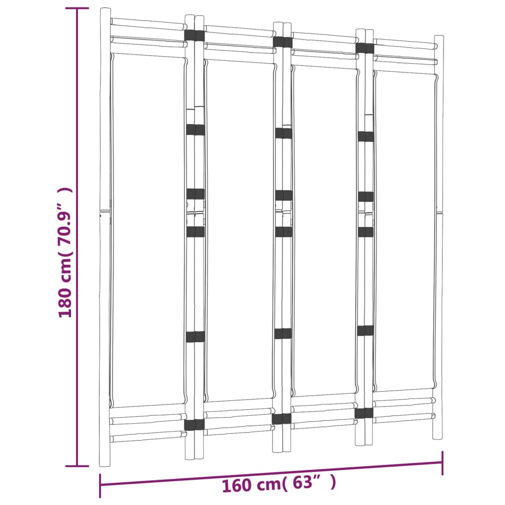 Skládací 4panelový paraván 160 cm bambus a plátno