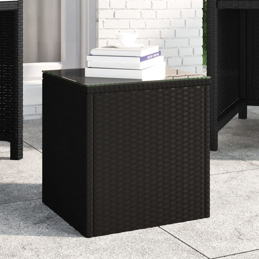 Odkládací stolek černý 40 x 37 x 40,5 polyratan a tvrzené sklo