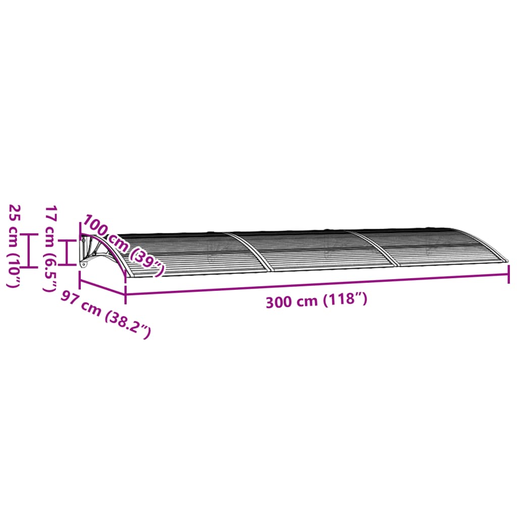 Vchodová stříška šedá 300 x 100 cm polykarbonát