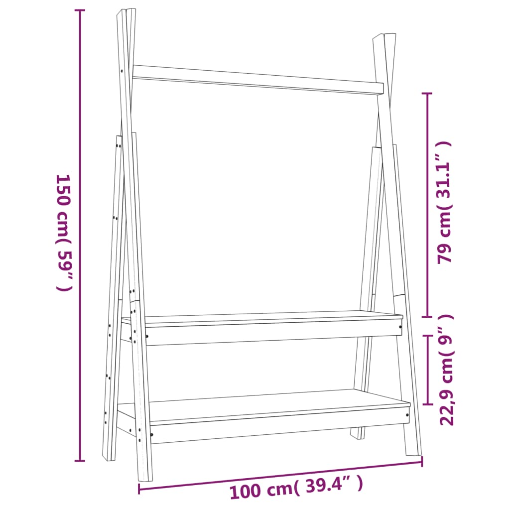 Stojan na oblečení bílý 100x45,5x150 cm masivní borové dřevo