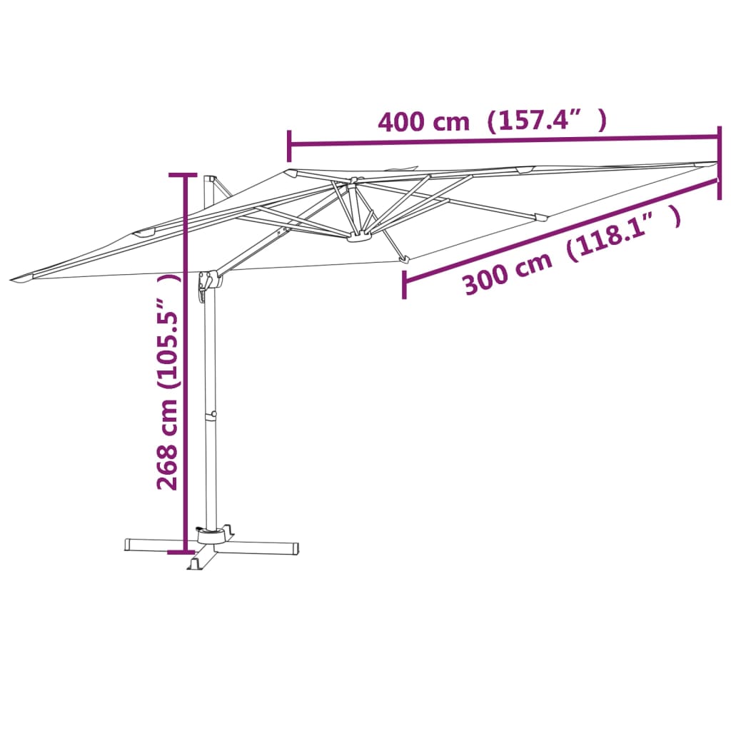 Boční zahradní slunečník hliníková tyč pískově bílý 400x300 cm