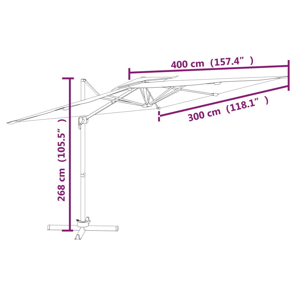 Konzolový slunečník s dvojitou stříškou pískově bílý 400x300 cm