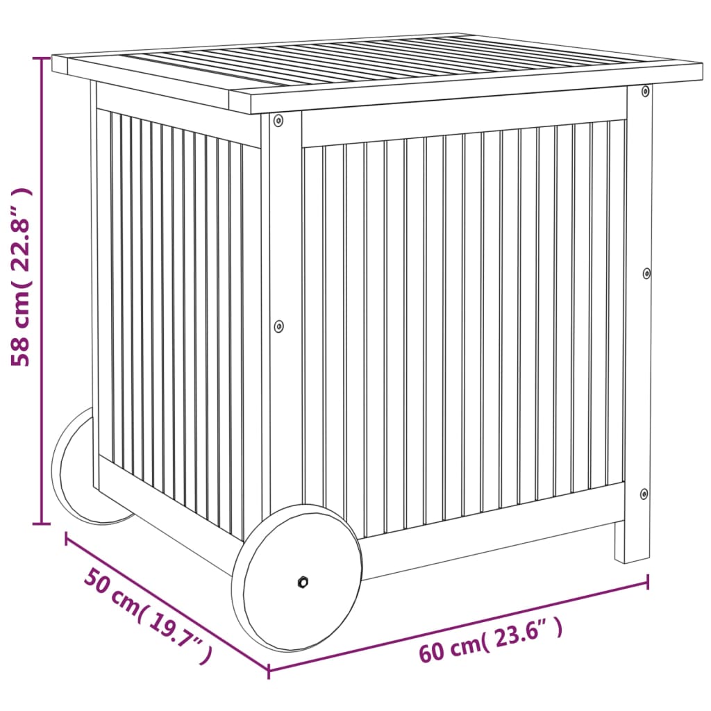 Zahradní úložný box s kolečky 60 x 50 x 58 cm masivní akácie