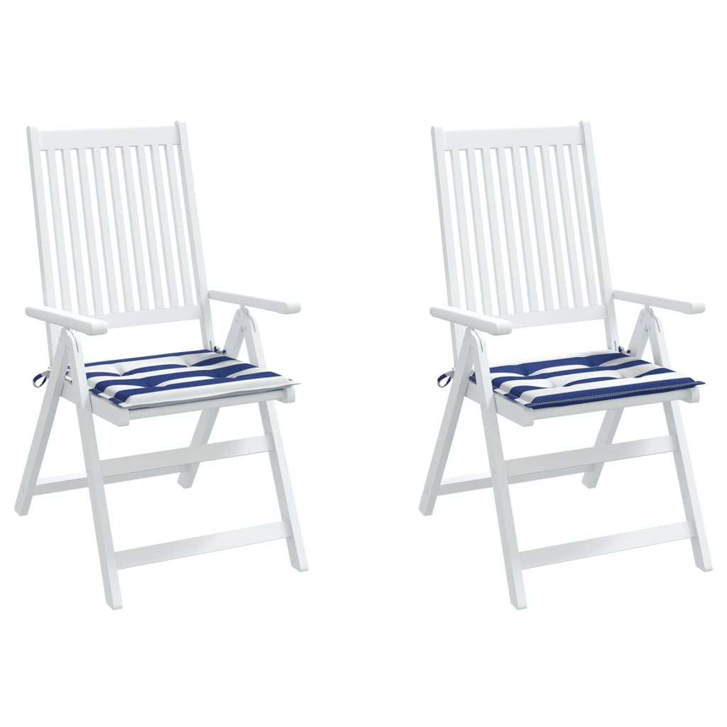 Podušky na židli 2 ks modré a bílé pruhy 40 x 40 x 3 cm textil