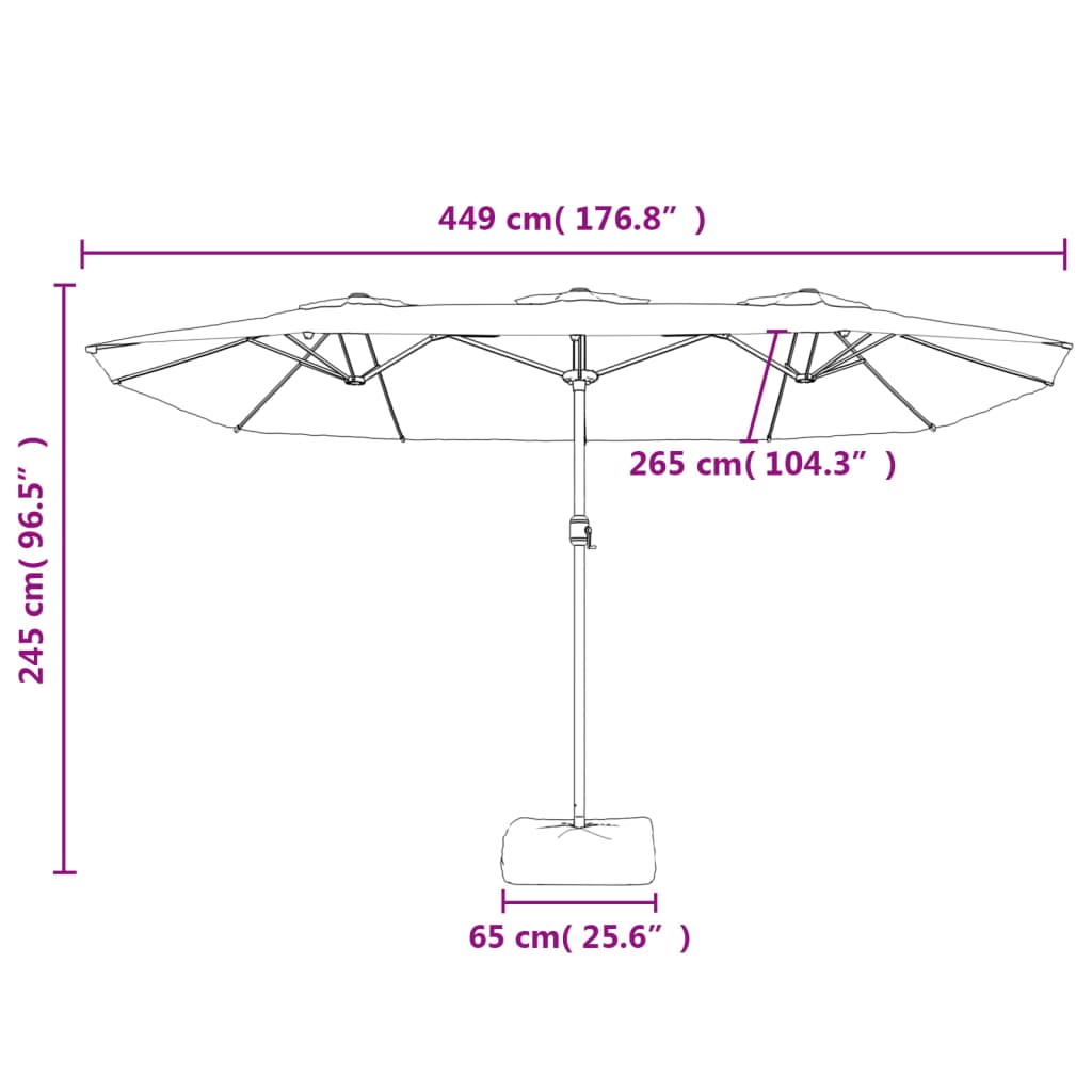 Dvojitý zahradní slunečník s LED zelený 449 x 245 cm