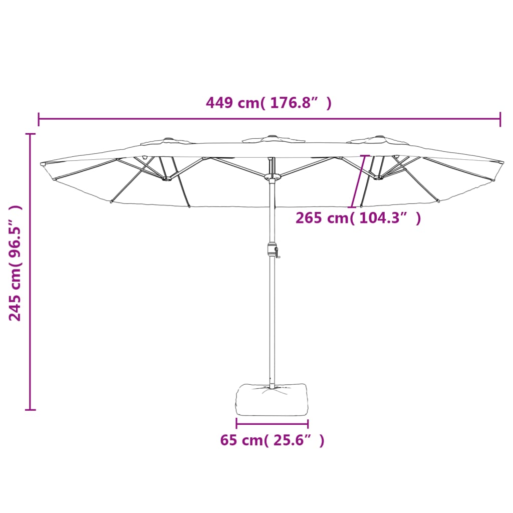 Dvojitý zahradní slunečník s LED antracitový 449 x 245 cm