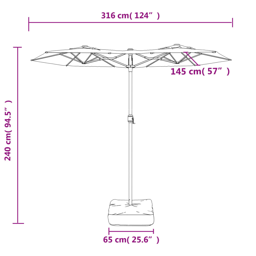 Dvojitý zahradní slunečník s LED terakotový 316 x 240 cm