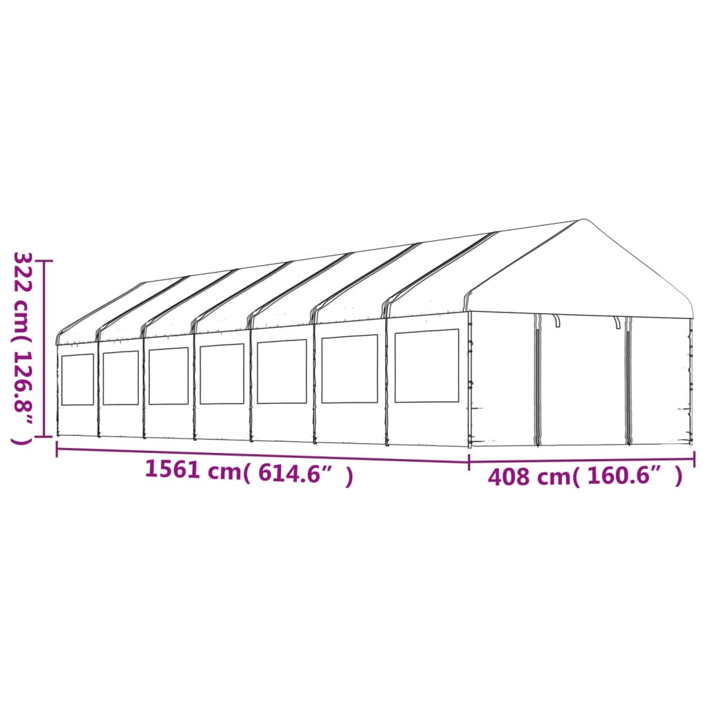 Altán se střechou bílý 15,61 x 4,08 x 3,22 m polyethylen