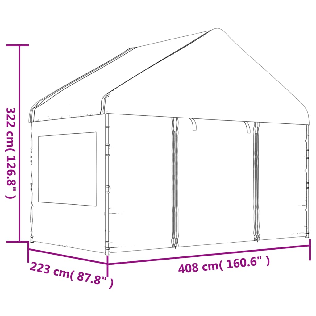 Altán se střechou bílý 15,61 x 4,08 x 3,22 m polyethylen