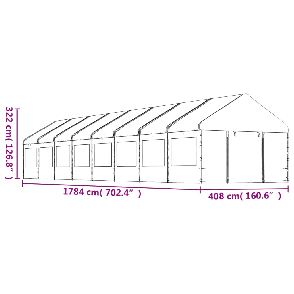 Altán se střechou bílý 17,84 x 4,08 x 3,22 m polyethylen