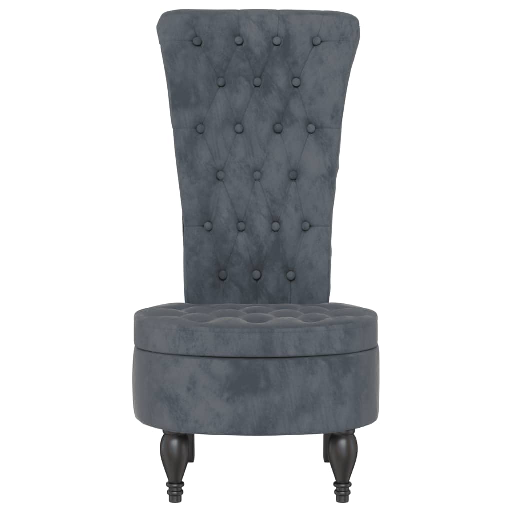 Židle s vysokým opěradlem tmavě šedá samet design s knoflíky