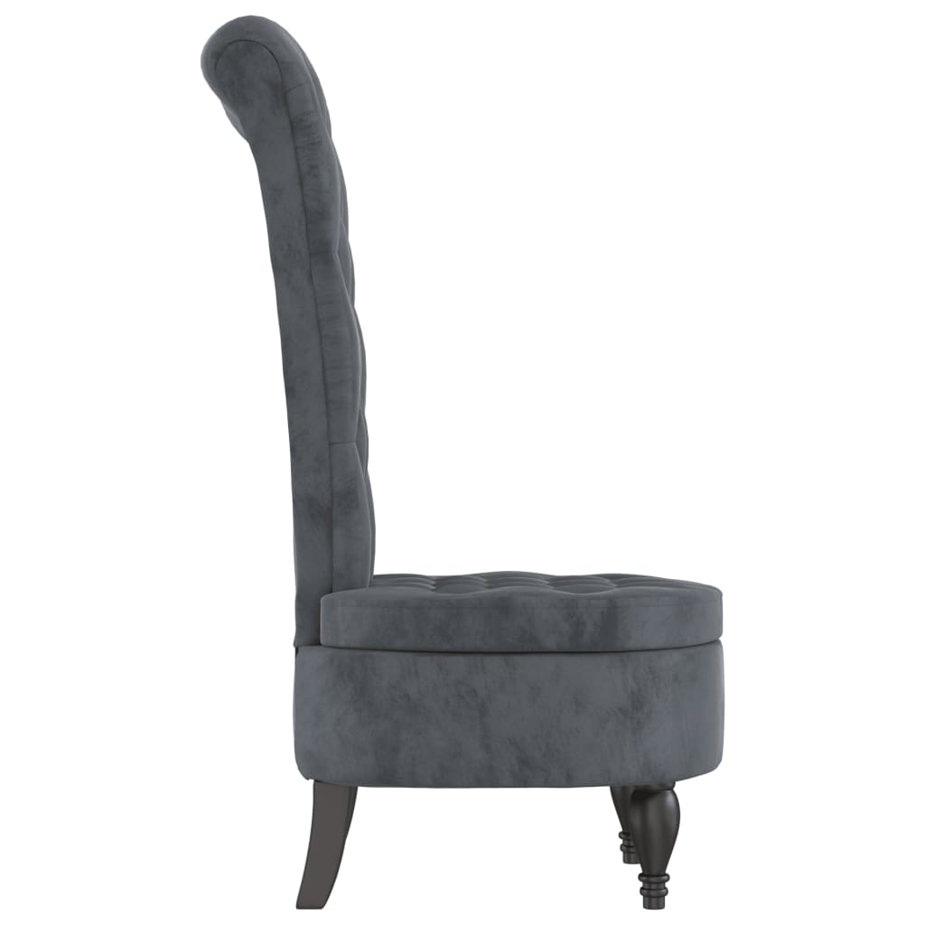 Židle s vysokým opěradlem tmavě šedá samet design s knoflíky