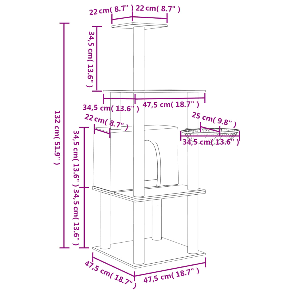 Škrabadlo pro kočky se sisalovými sloupky krémové 132 cm