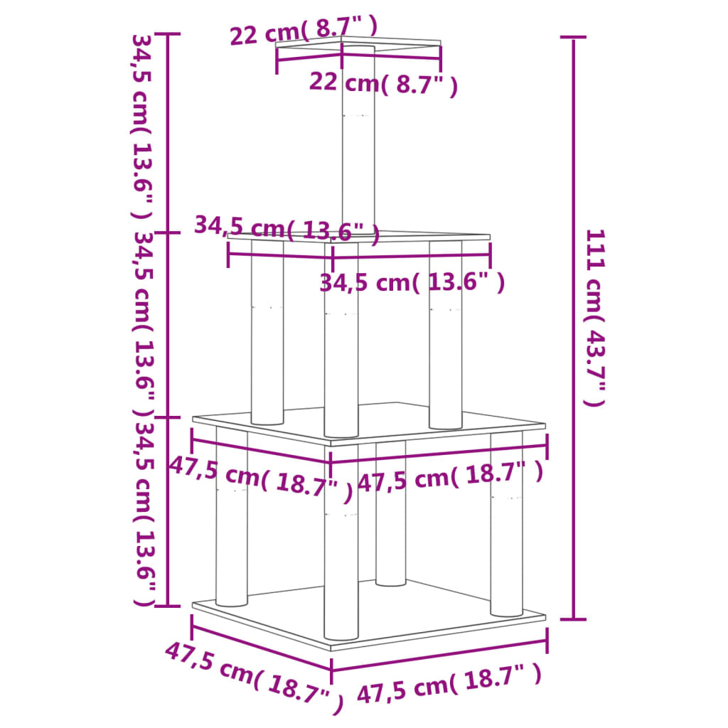 Škrabadlo pro kočky se sisalovými sloupky krémové 111 cm