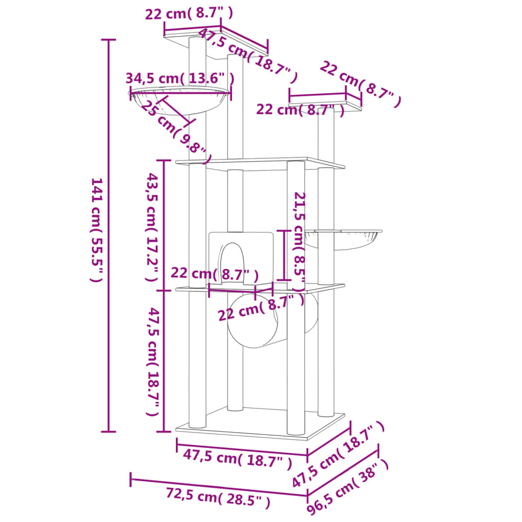 Škrabadlo pro kočky se sisalovými sloupky krémové 141 cm