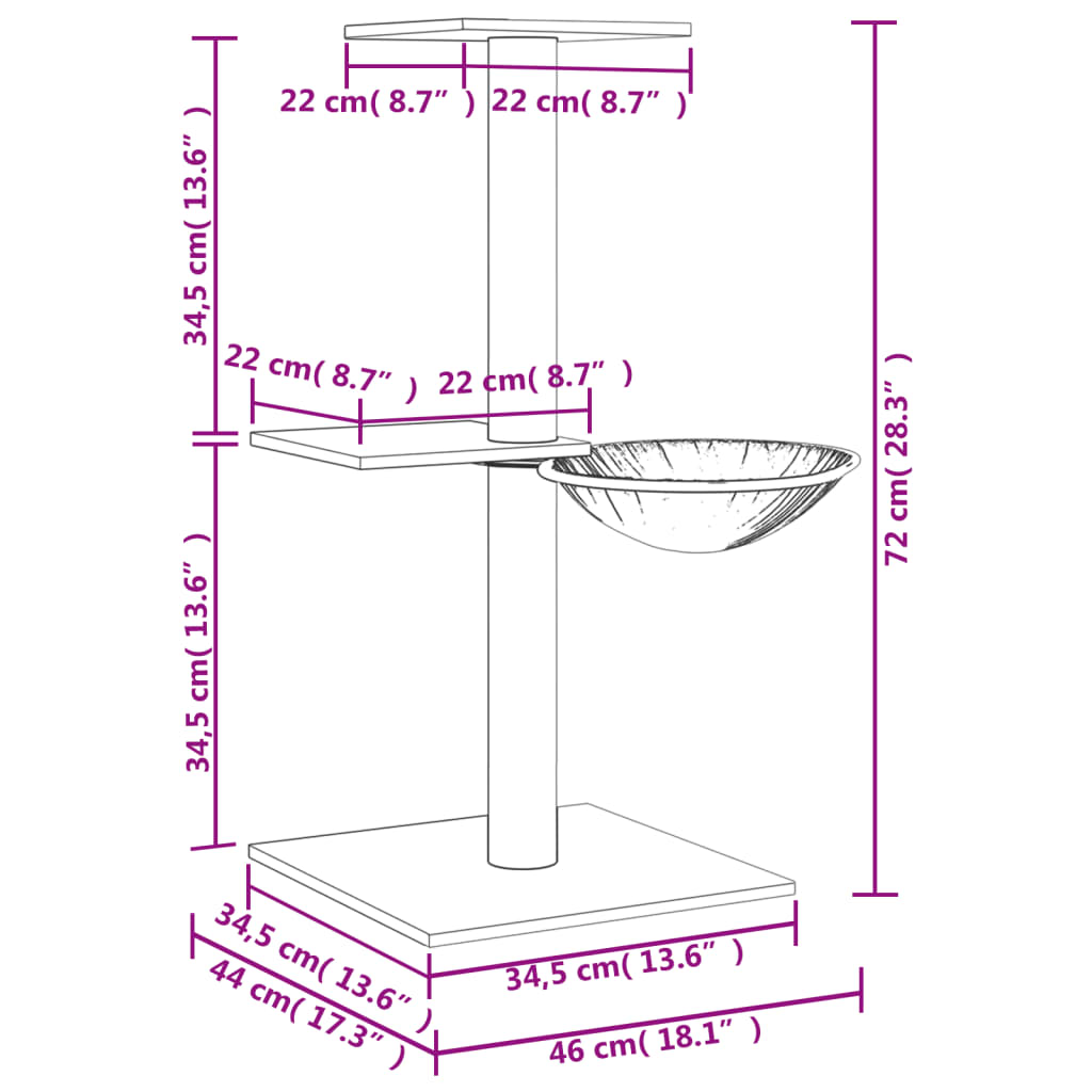 Škrabadlo pro kočky se sisalovými sloupky krémové 72 cm