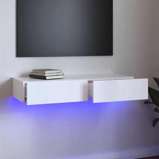 TV skříňka s LED osvětlením bílá vysoký lesk 90 x 35 x 15,5 cm