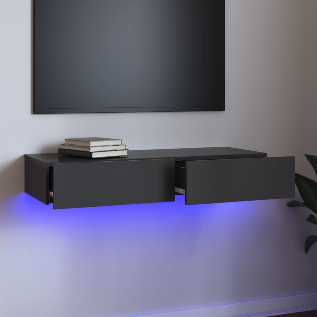 TV skříňka s LED osvětlením šedá vysoký lesk 90 x 35 x 15,5 cm