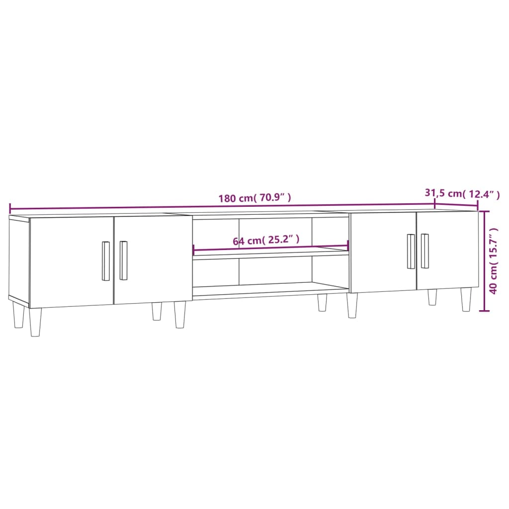 TV skříňka bílá vysoký lesk 180 x 31,5 x 40 cm kompozitní dřevo