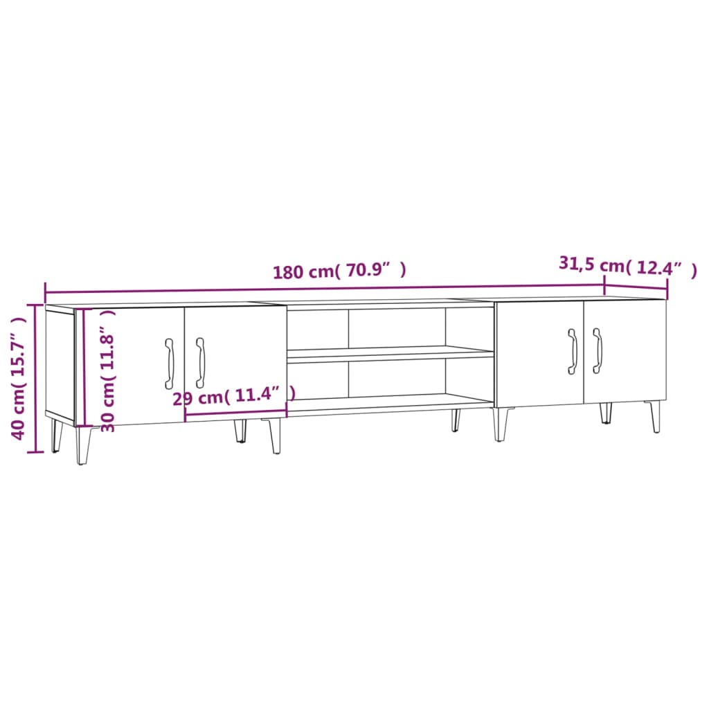 TV skříňka bílá vysoký lesk 180 x 31,5 x 40 cm kompozitní dřevo