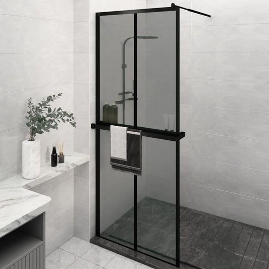 Zástěna do průchozí sprchy s policí černá 80x195 cm ESG/hliník