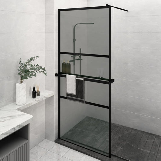 Zástěna do průchozí sprchy s policí černá 100x195 cm ESG/hliník