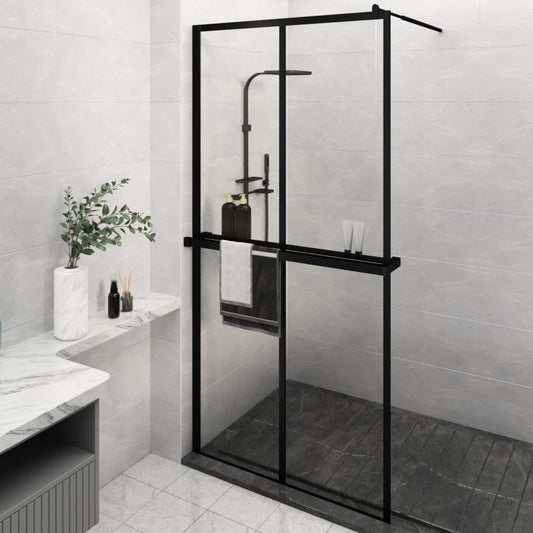 Zástěna do průchozí sprchy s policí černá 118x190 cm ESG/hliník