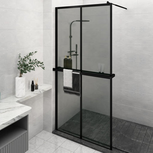 Zástěna do průchozí sprchy s policí černá 118x190 cm ESG/hliník