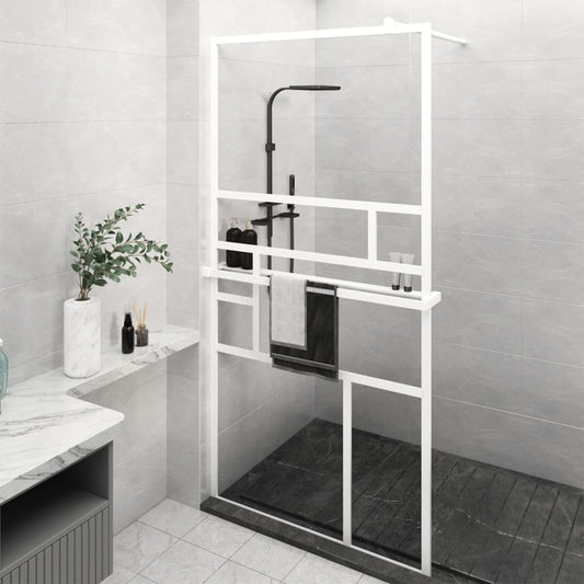 Zástěna do průchozí sprchy s policí bílá 100 x 195 cm ESG/hliník