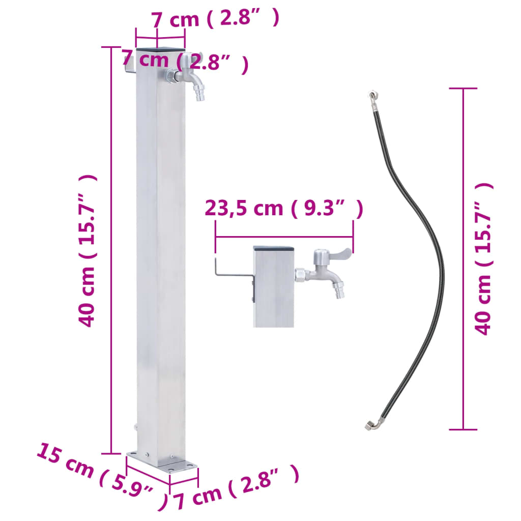 Zahradní sloupek na vodu 40 cm nerezová ocel čtvercový