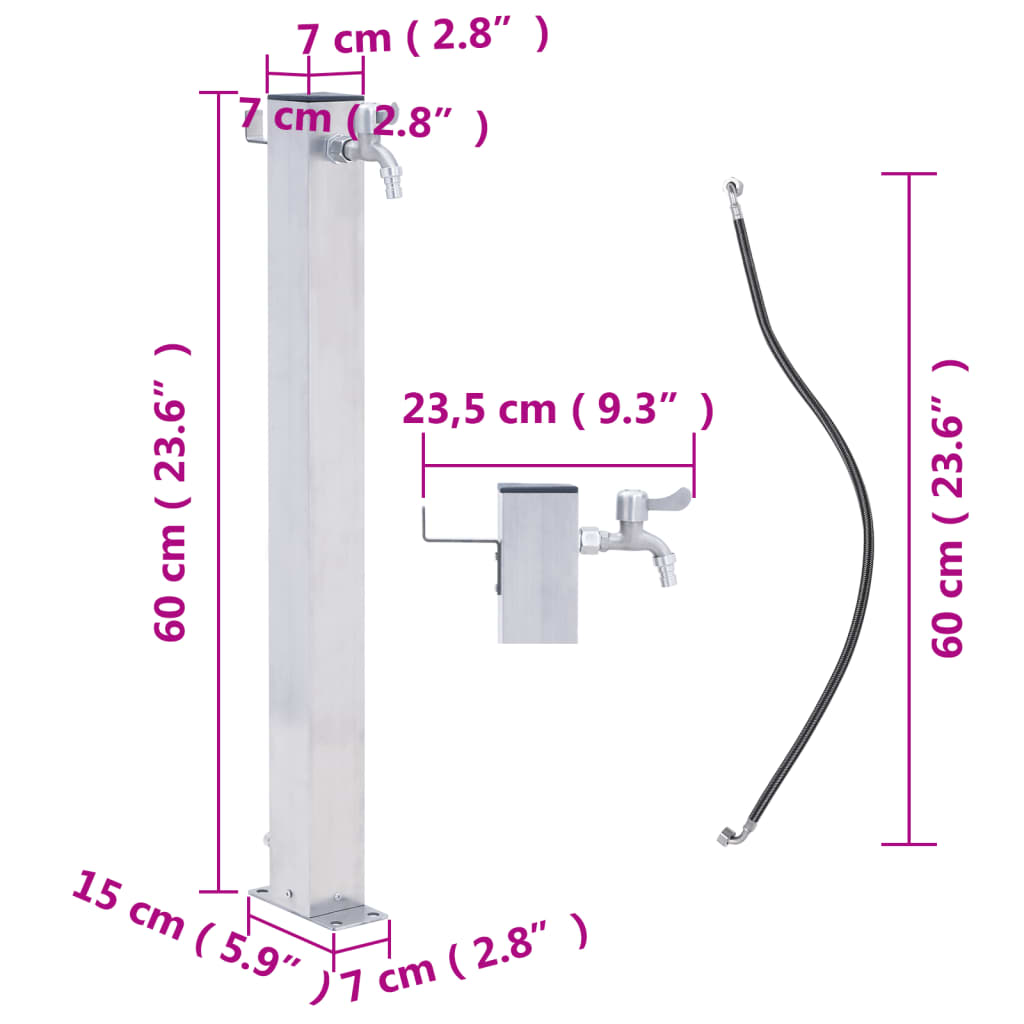 Zahradní sloupek na vodu 60 cm nerezová ocel čtvercový