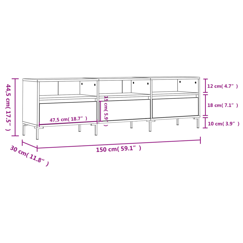 TV skříňka bílá 150 x 30 x 44,5 cm kompozitní dřevo