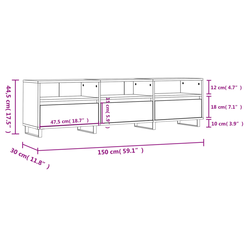 TV skříňka kouřový dub 150 x 30 x 44,5 cm kompozitní dřevo