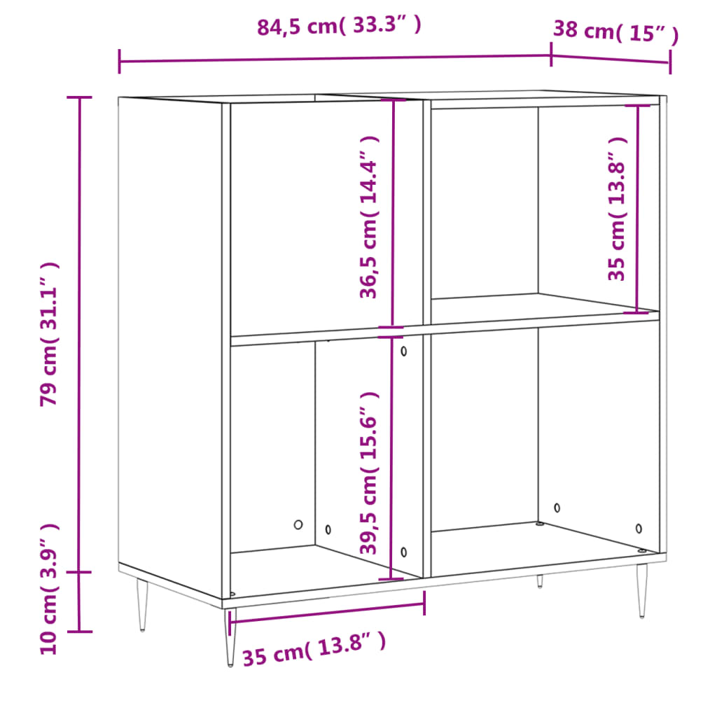 Skříňka na LP desky černá 84,5 x 38 x 89 cm kompozitní dřevo